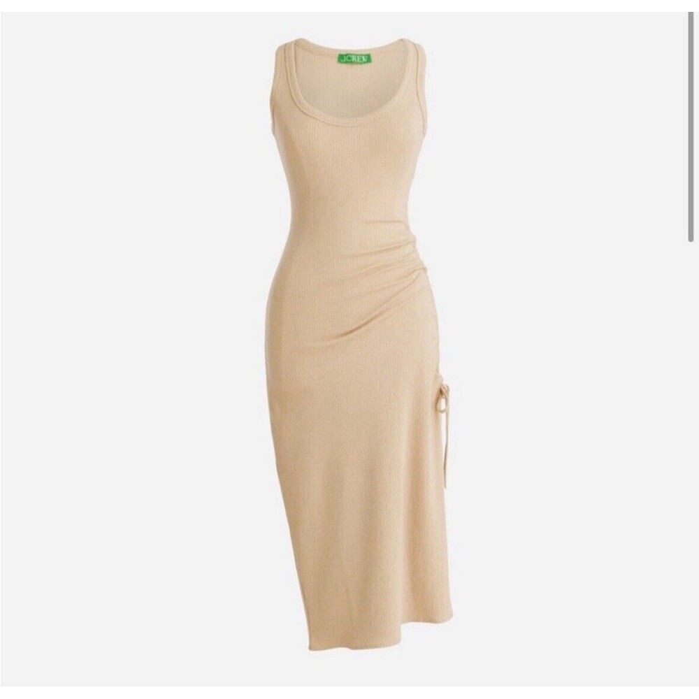 Womens Size L J Crew Ruched Midi Rib Dress Tan NWT - Picture 2 of 9
